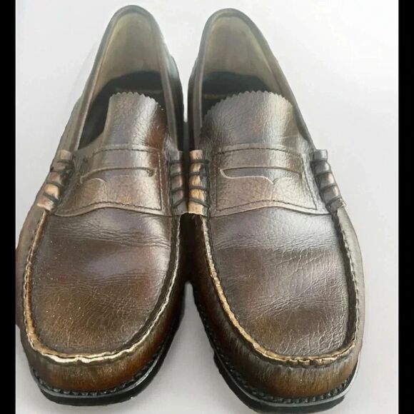 TOWNCRAFT MENS DRESS SHOES DARK BROWN GENUINE HANDSEWN LOAFER DIZE‎ 10D - Picture 1 of 8